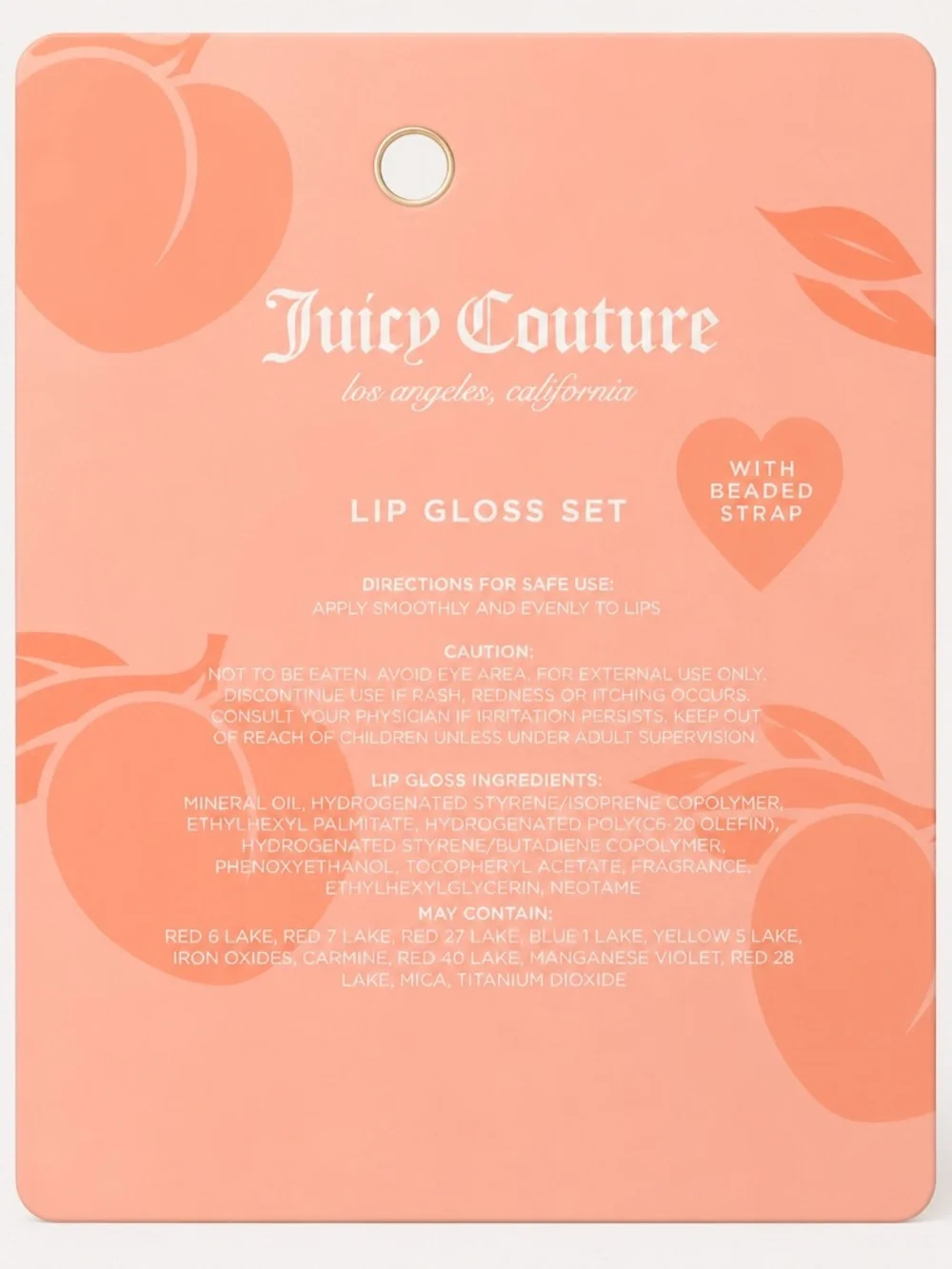 Juicy Couture Peach Lip Gloss Duo & Peach Keychain Gift Set New